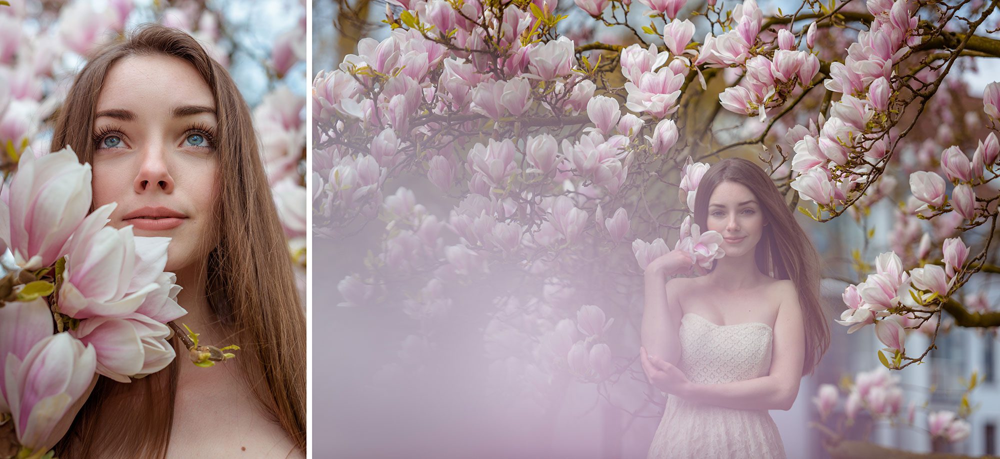 Portrait Fotograf Osnabrück. Magnolia Tree Beauty. Frau in Magnolia. A woman in Magnolia. Frühling blüht. Spring blooms.